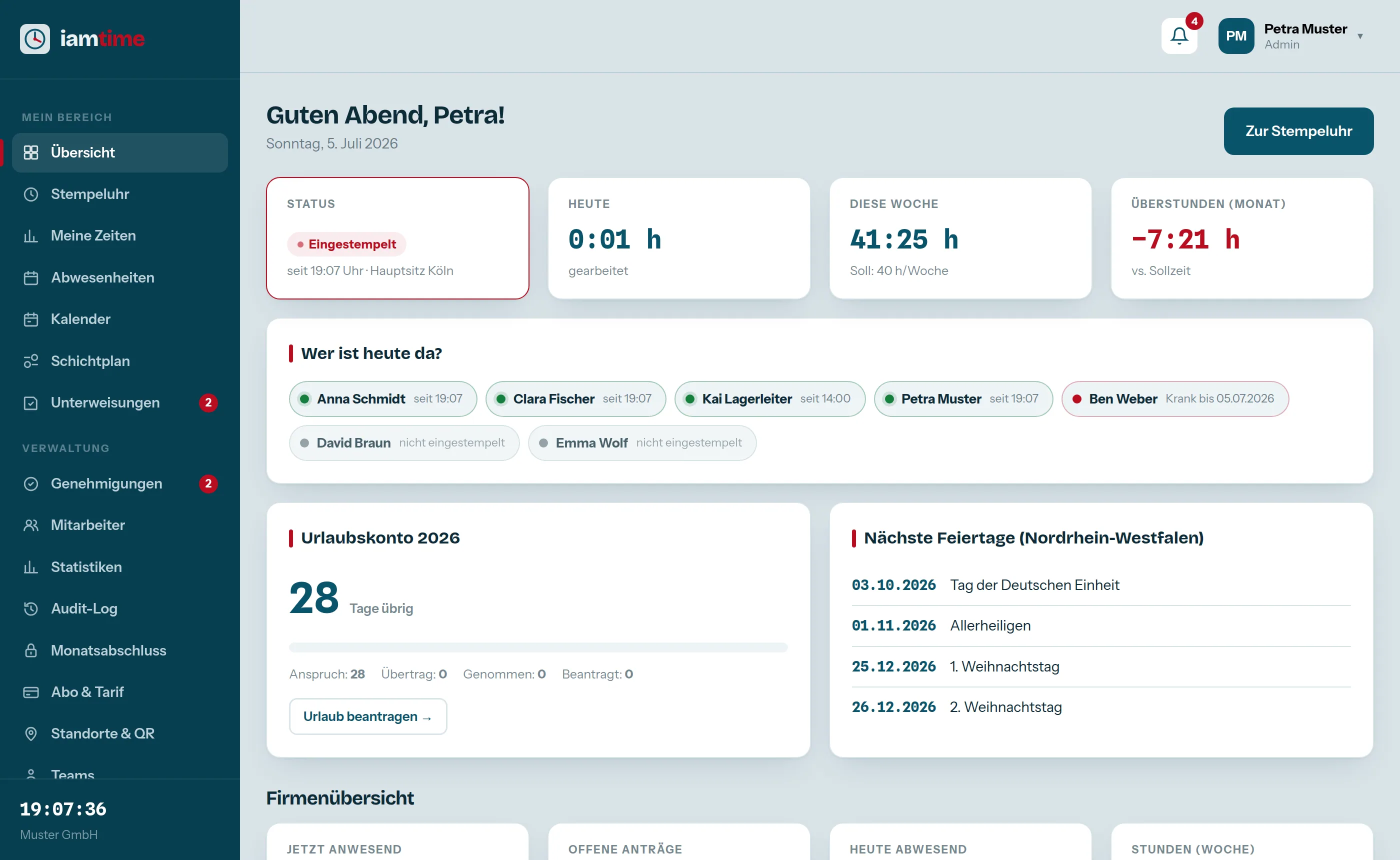 Dashboard des Minijobbers: Monats-Budget und Überstunden-Konto live